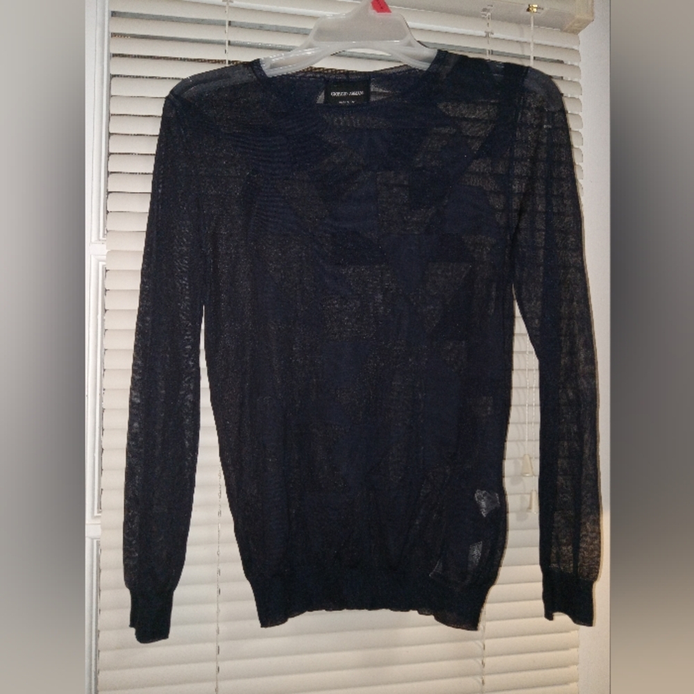 Giorgio Armani Navy Sheer Knit Top